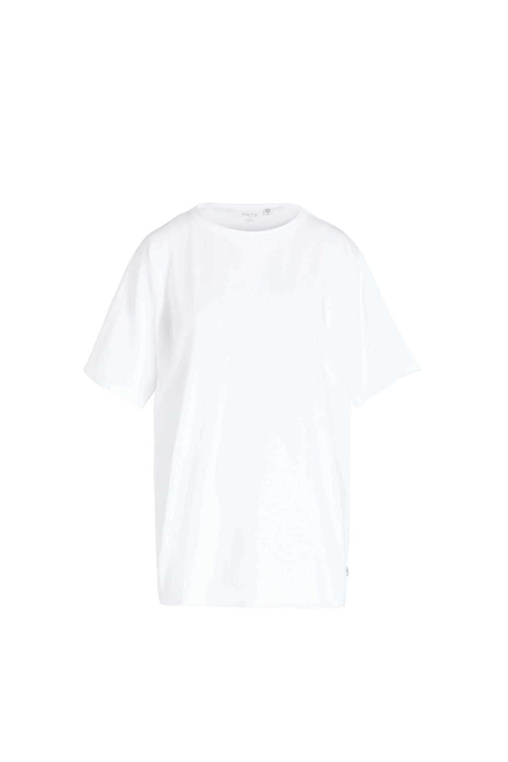 Weißes Oversized-T-Shirt mit Rundhalsausschnitt in der Frontansicht.