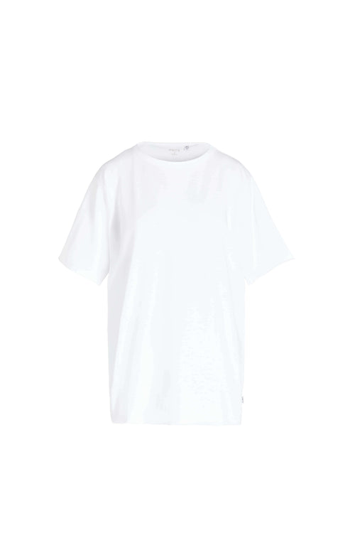 Weißes Oversized-T-Shirt mit Rundhalsausschnitt in der Frontansicht.