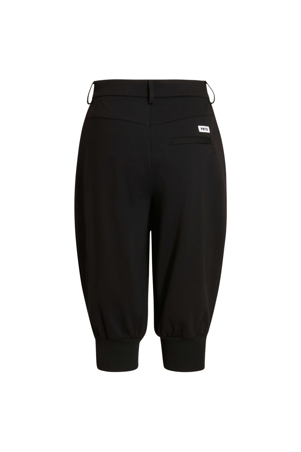 Schwarze Hose mit Bündchen, Rückansicht.