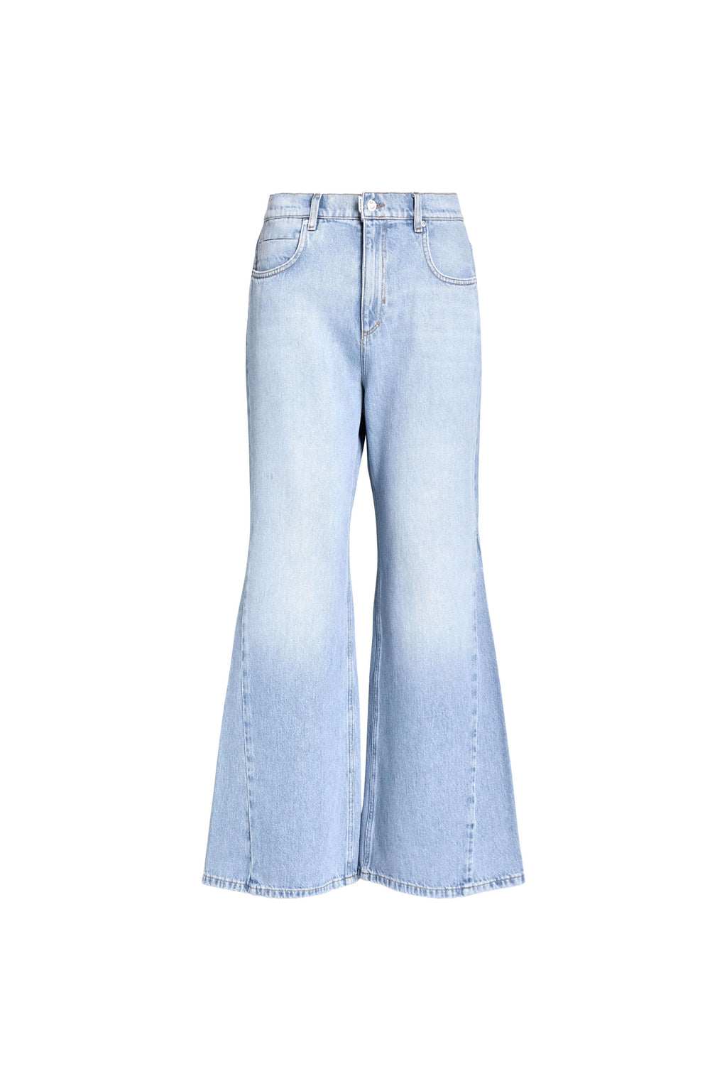 Vorderansicht einer hellblauen Wide-Leg-Jeans.