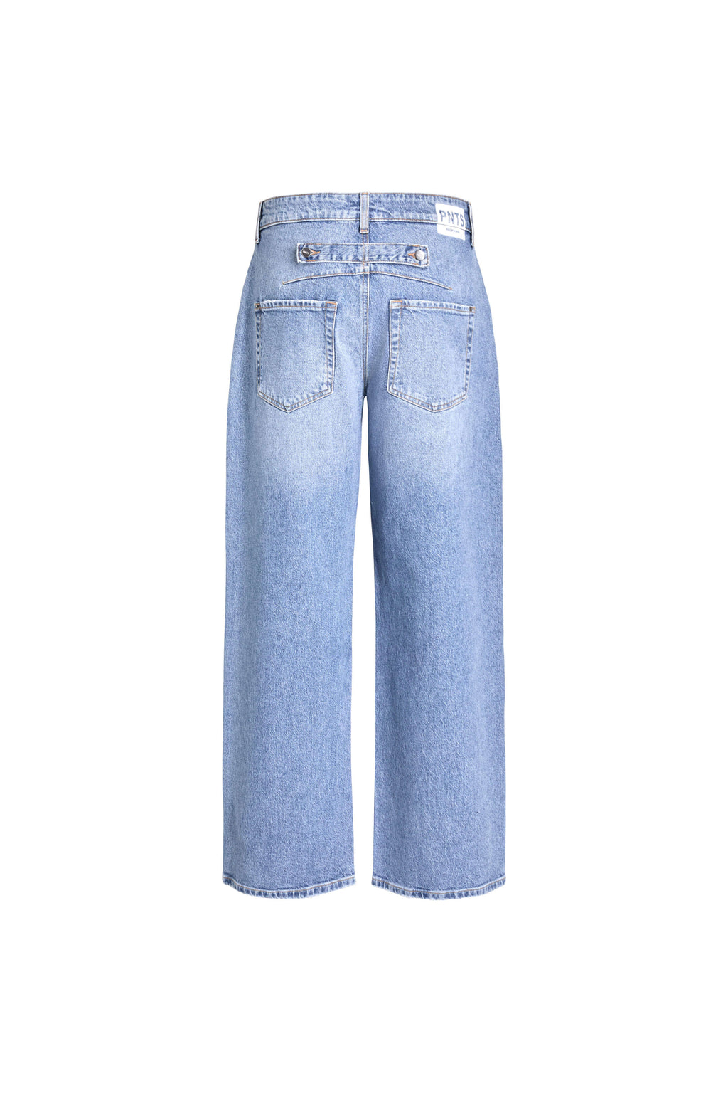 Hellblaue Wide-Leg Jeans, Rückansicht.
