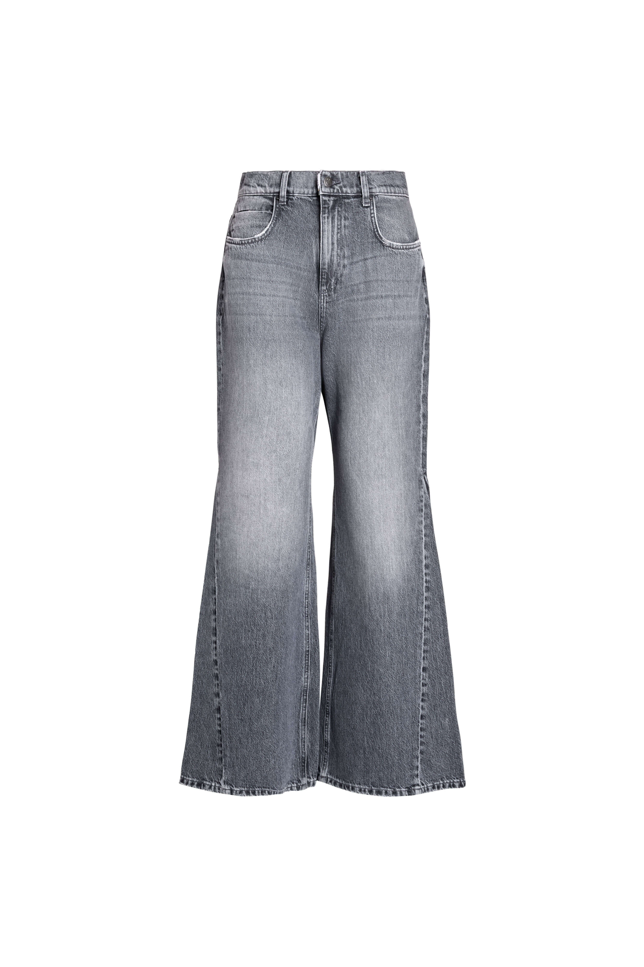 Vorderansicht einer grauen Wide-Leg-Jeans.